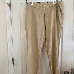 Willi Smith Linen Pants Womens 14 Beige Tan Straight Leg Flat Front Casual
